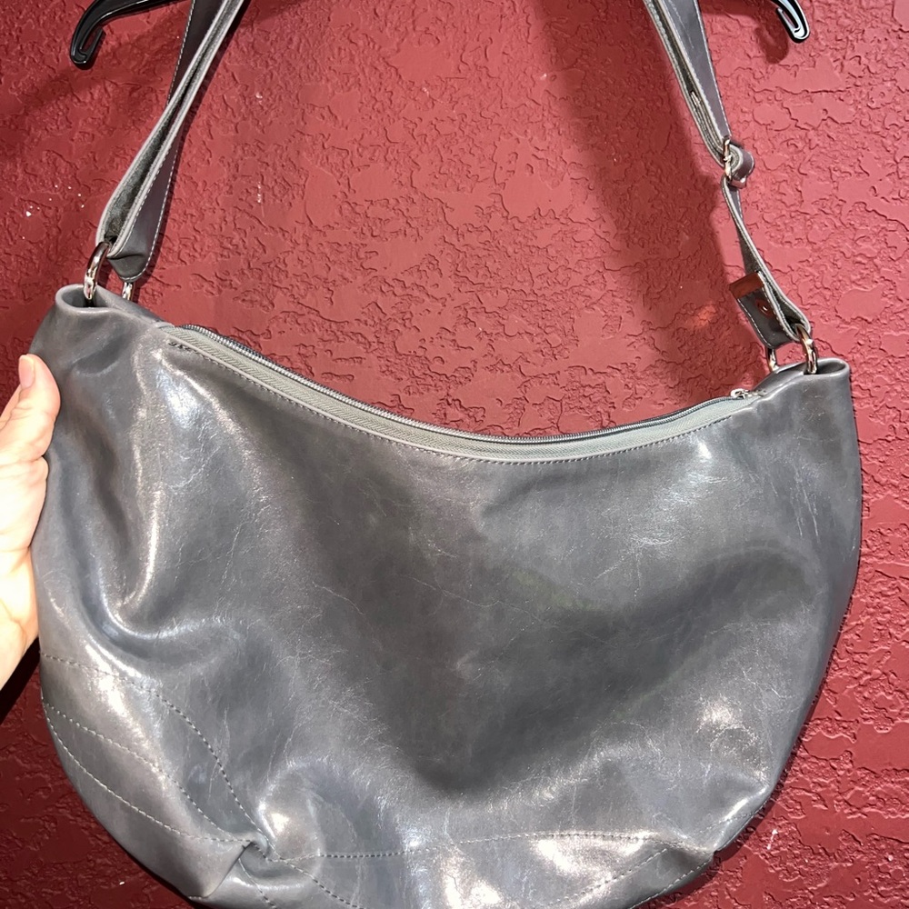 Elegant Gray Leather Hobo Bag Purse